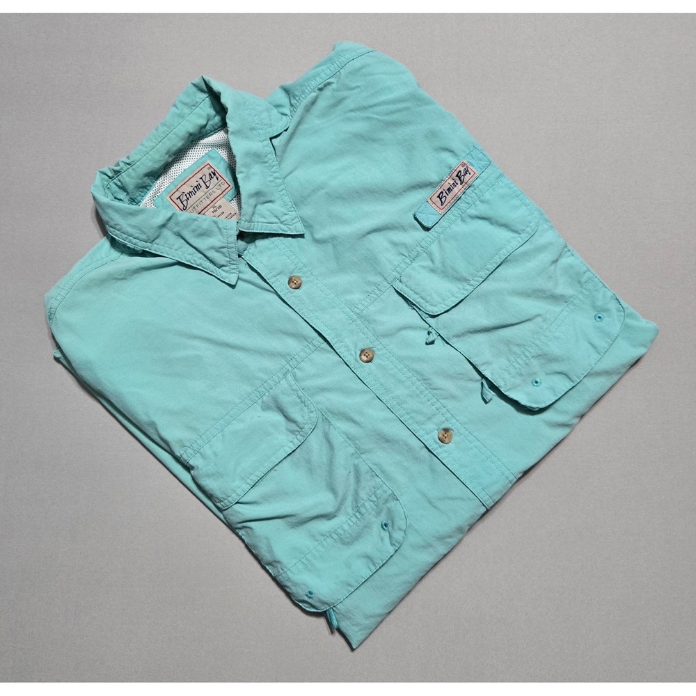 Bimini Bay Short Sleeve Fishing Shirt Mens XL Teal Nylon Vented Pockets